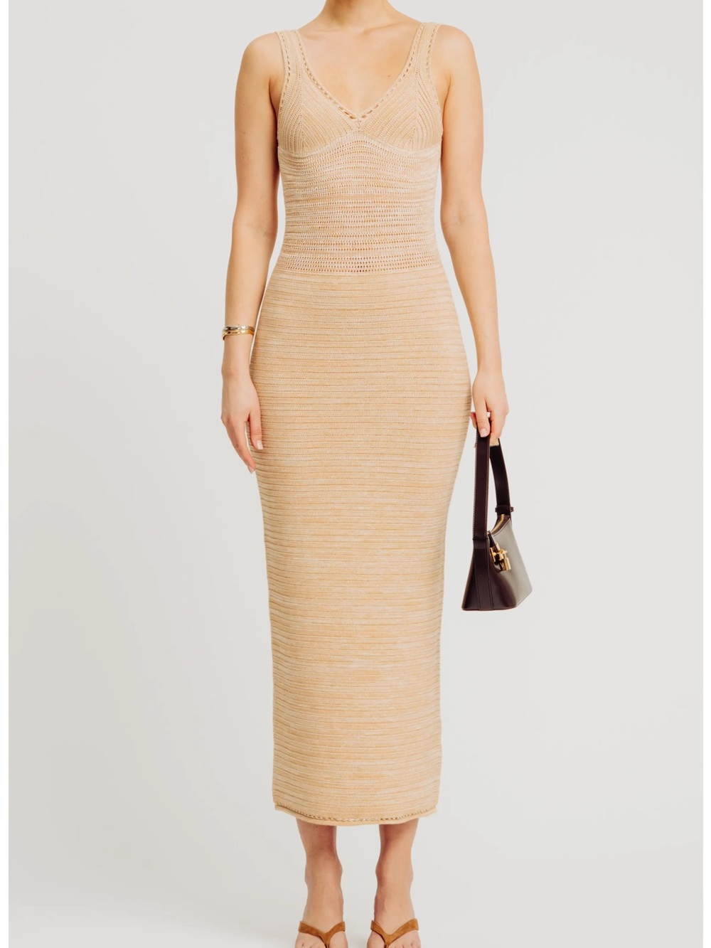 Torn by Ronny Kobo Knit Midi Dress in Beige